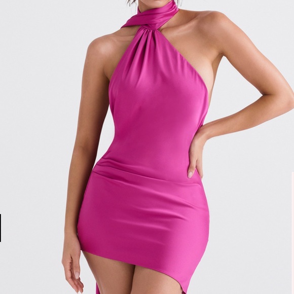 💖 HOUSE OF CB HOT PINK WRAP NECK DRESS 💖 - Picture 2 of 15